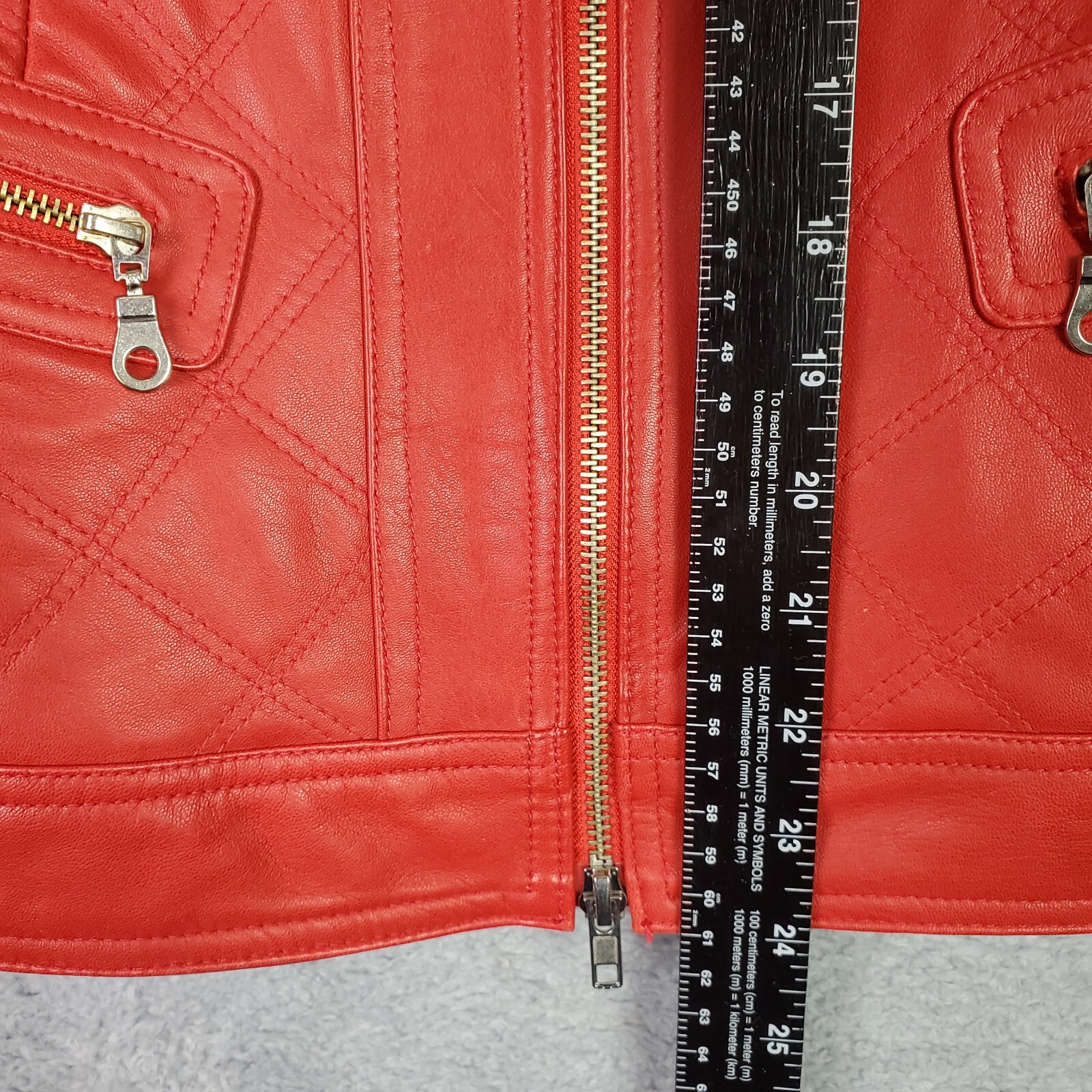 Vintage Womens Crop Lamb Leather Jacket XS Red Biker Harley Moto Full Zip Pocket