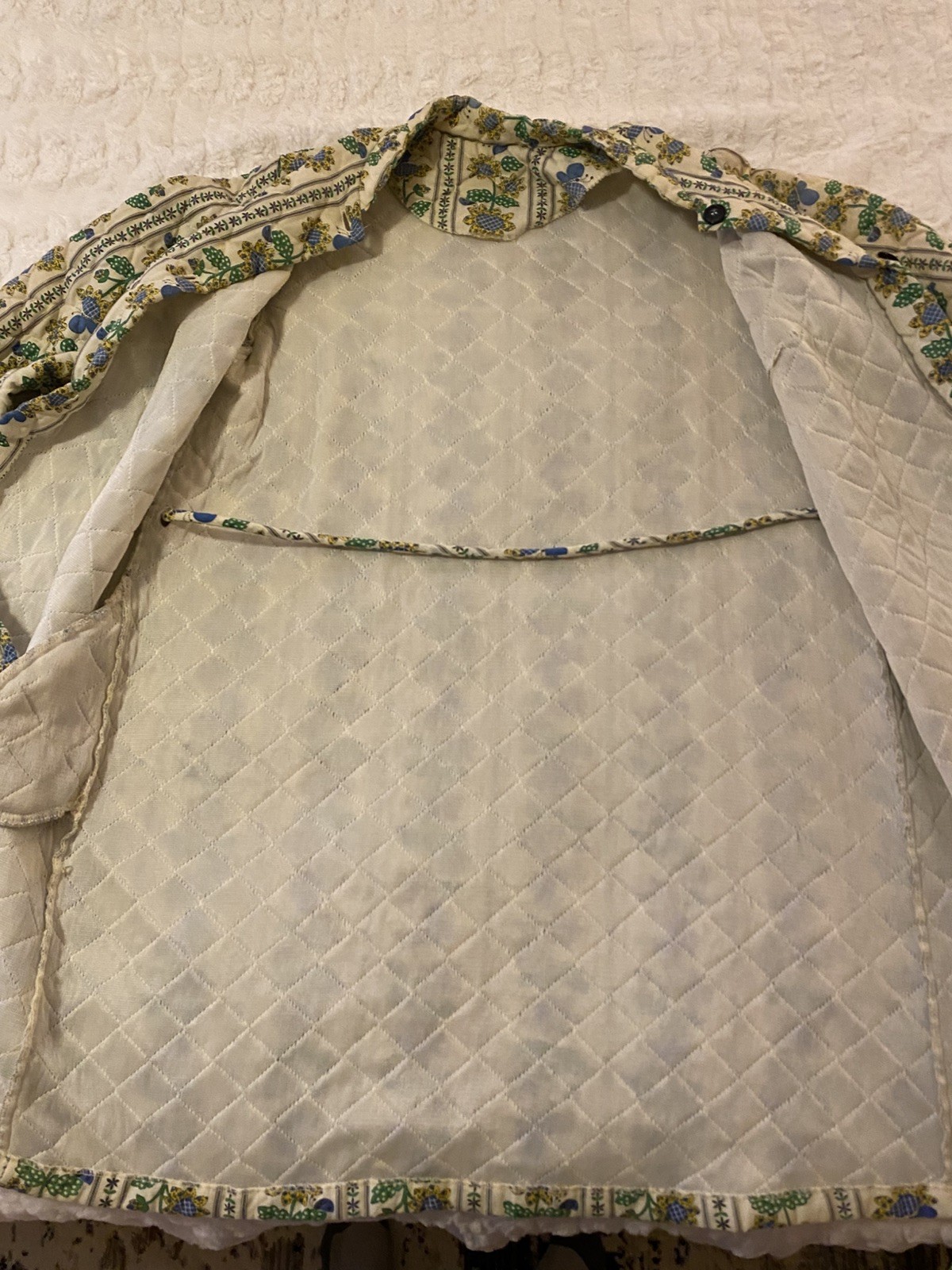 VTG Sunflowers Handmade Drab Peasantcore Belted Robe House Coat SZ XL