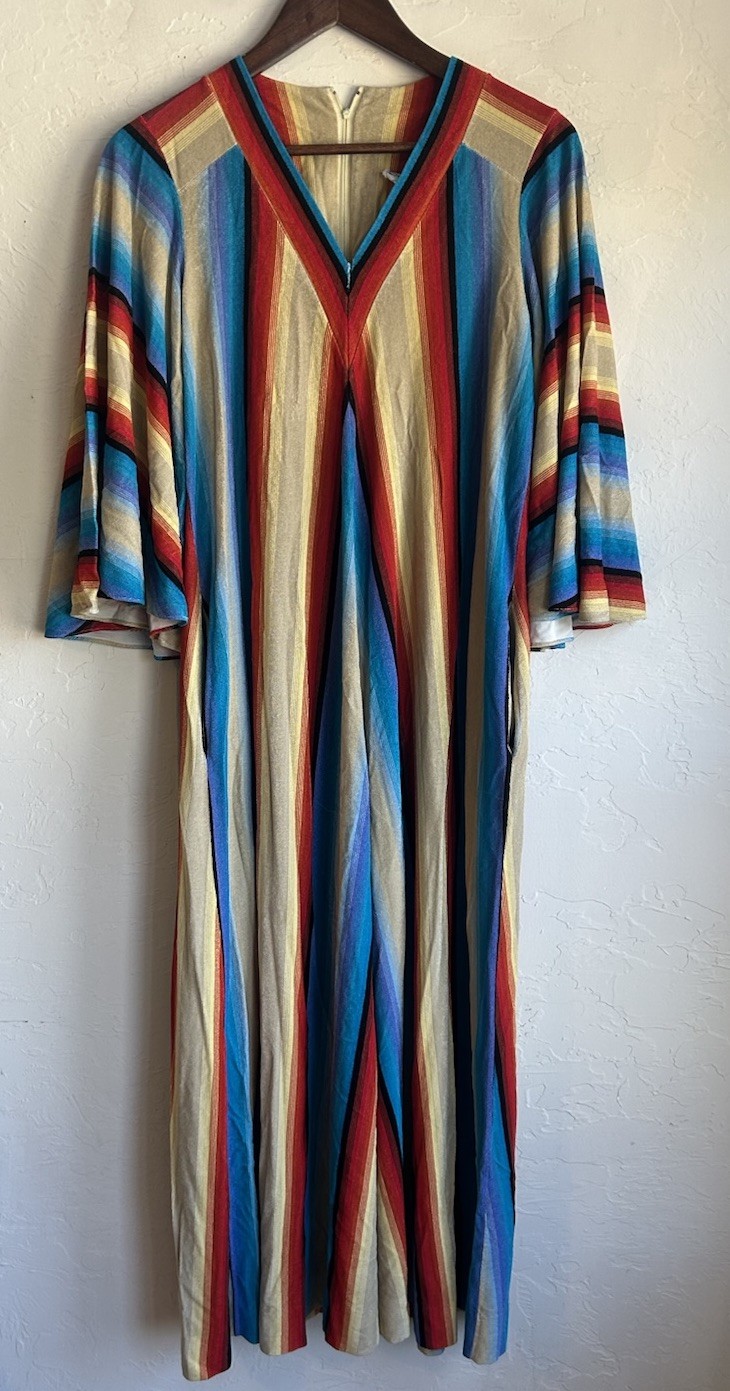Vintage 60s 70s Conrad Serape Stripe Caftan Hostess Gown S M Boho Maxi Dress