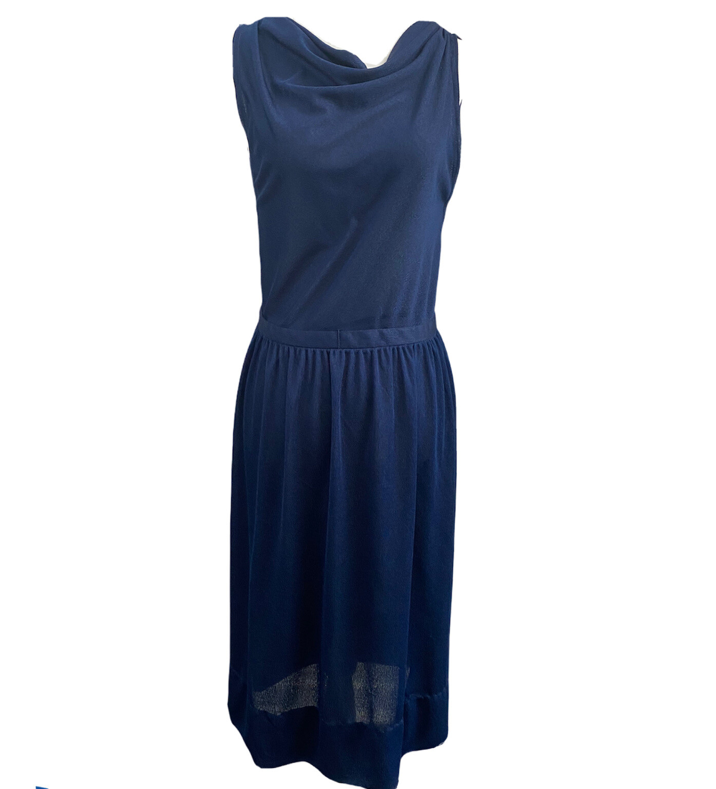 Howard Wolf Vintage Navy Blue Dress Drape Neck Sleeveless Wrap Lightweight