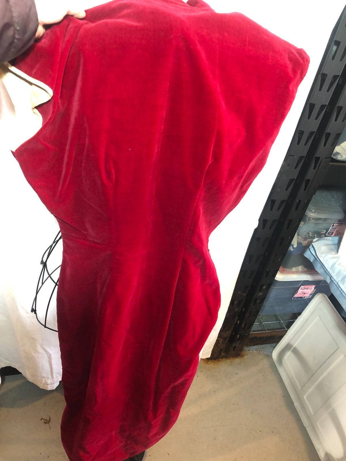 VINTAGE Handmade Oriental MEDIUM Red Velvet-Like Dress #ND