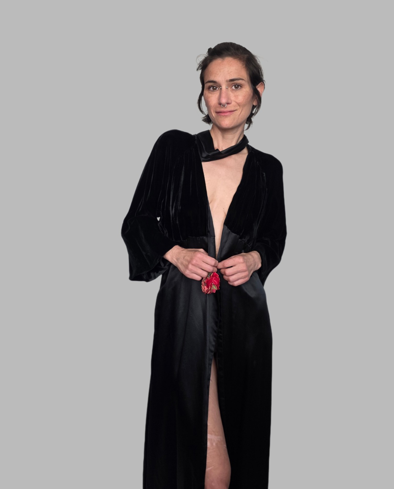 Authentic 1920s Black Silk Velvet Wrap Dress | Antique Evening Gown with…