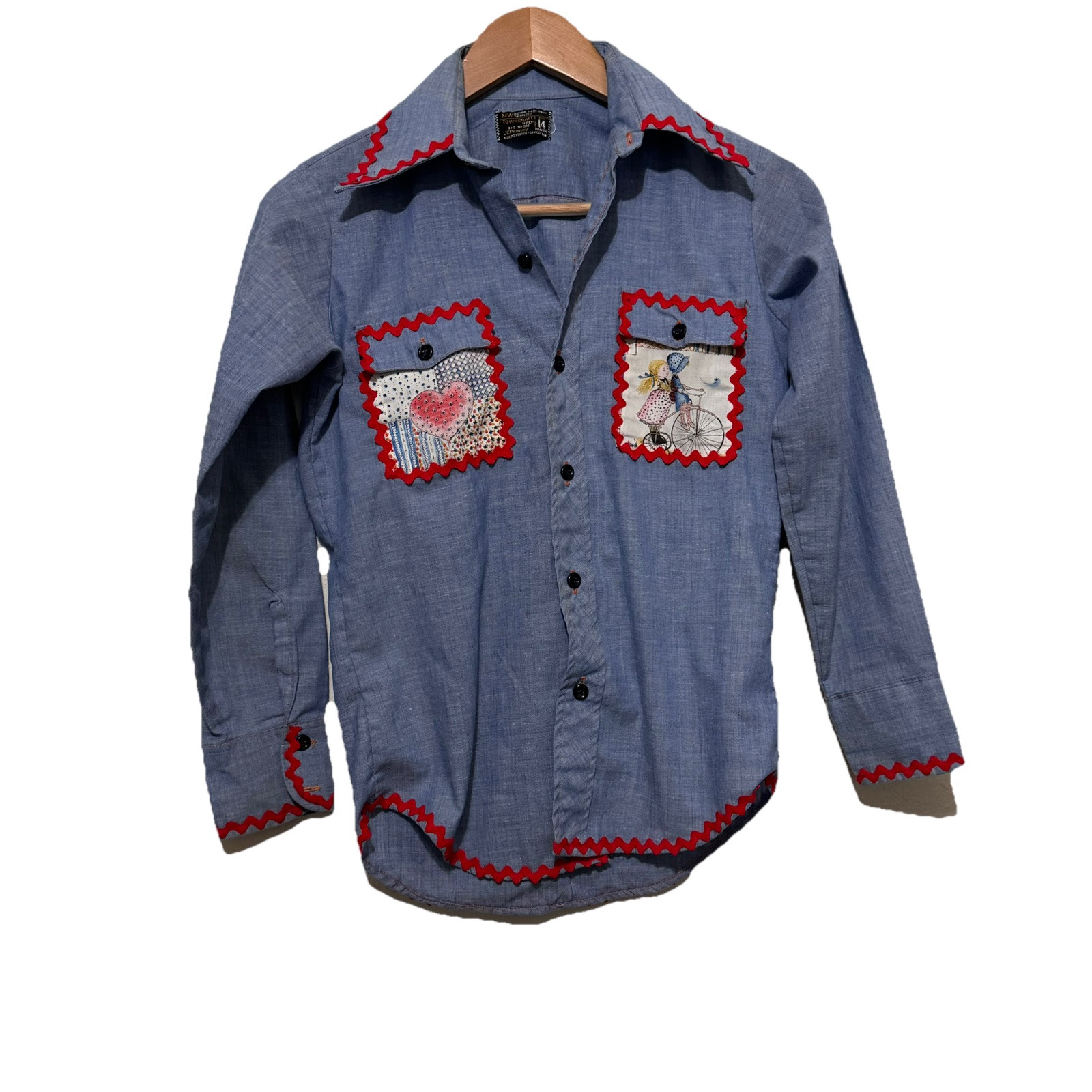 Vintage Holly Hobbie Chambray Button Down Shirt Size Small Towncraft cottage