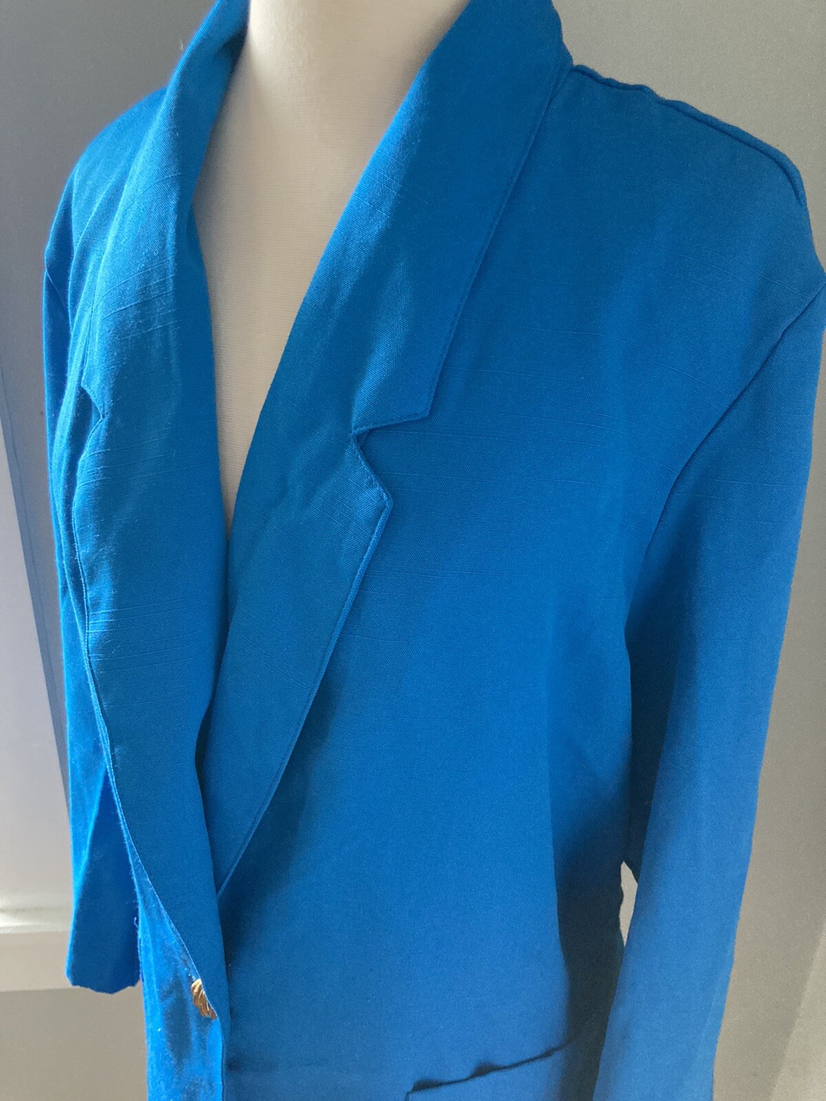 16 Blue Blazer Classic 80s Rayon jacket 1-button Notched collar blazer pockets