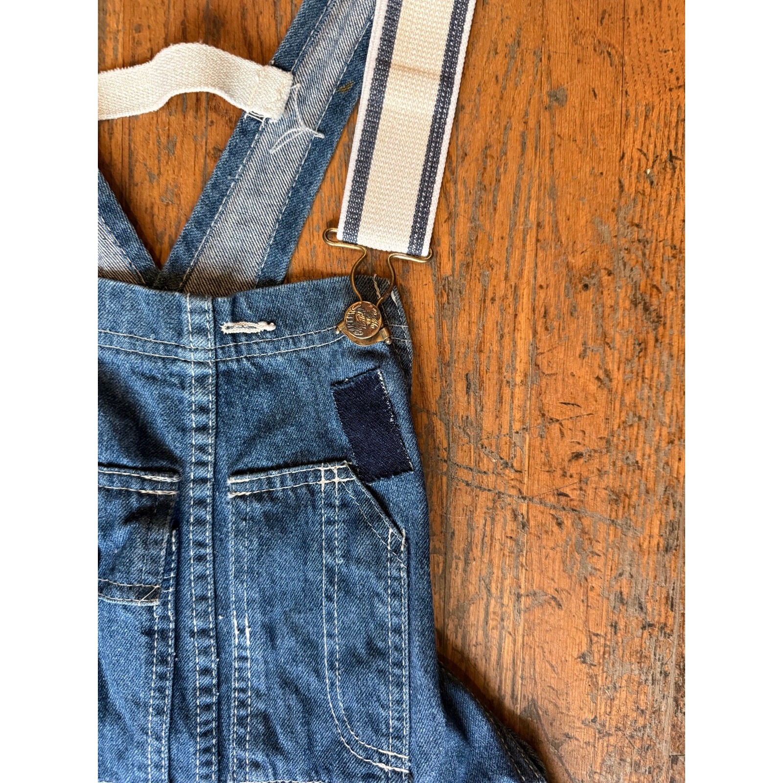 Vintage 70s Carters Denim Overalls | Patched Workwear Carpenter Coveralls | 28&Prime;