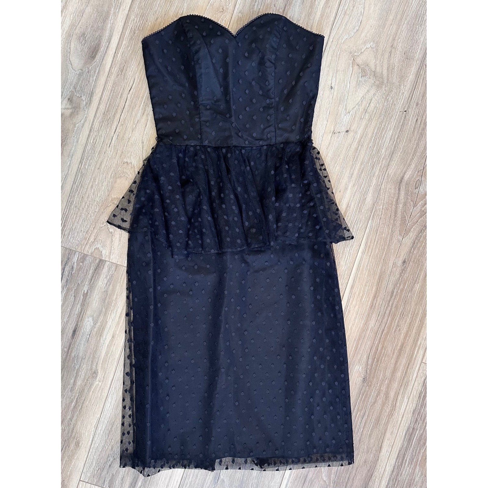 Vintage Jolie Madame Swiss Dot Peplum Strapless Dress Size 7/8 Retro Glam 80&rsquo;s
