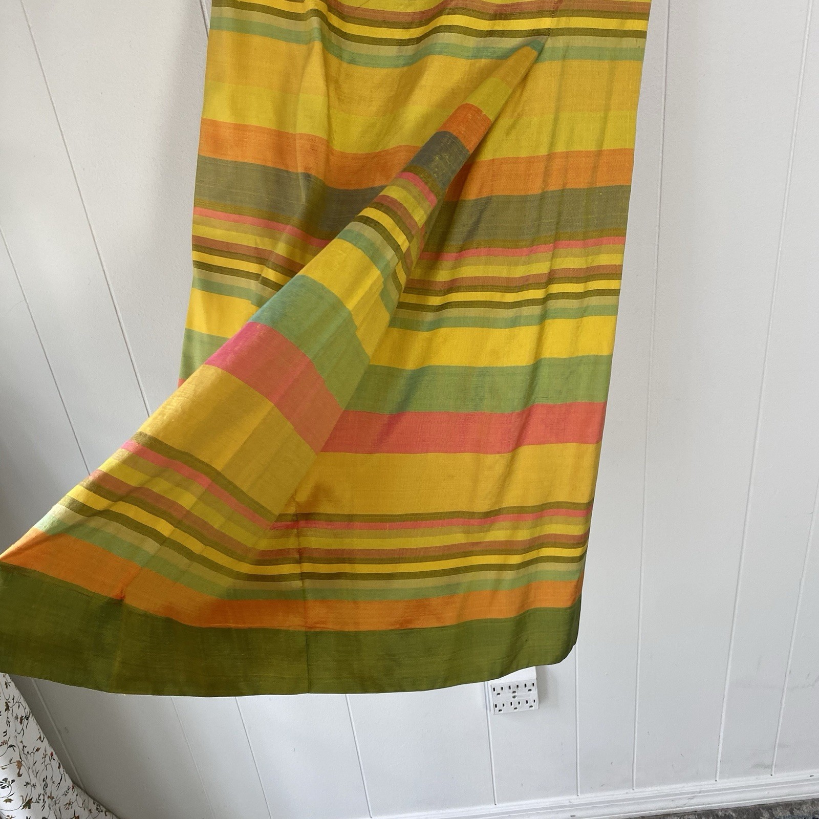 60s 70s Taffeta Multicolor Silk? Striped Maxi Skirt M 28-29” Waist Handmade