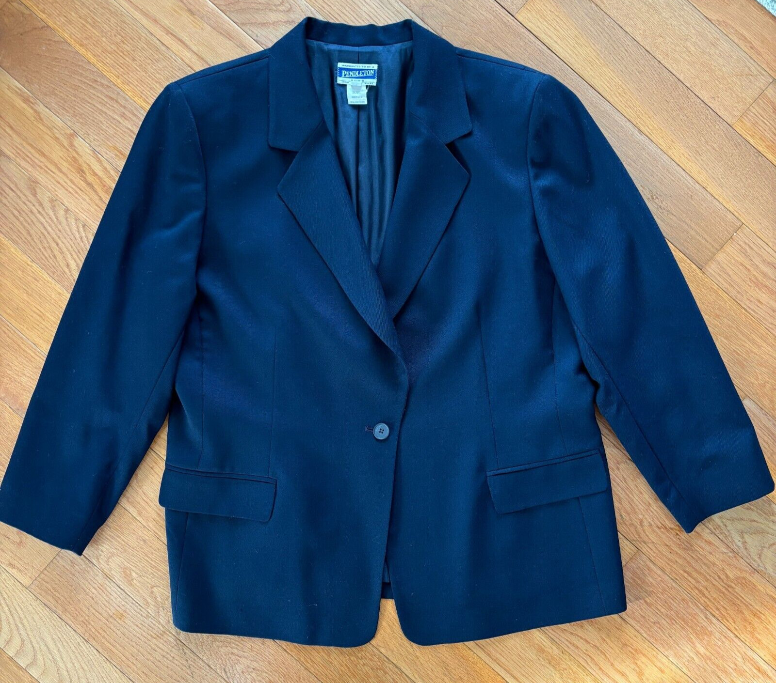 VTG Pendleton 100% Virgin Wool Blazer Womens 18W Plus Navy Blue Made In USA READ