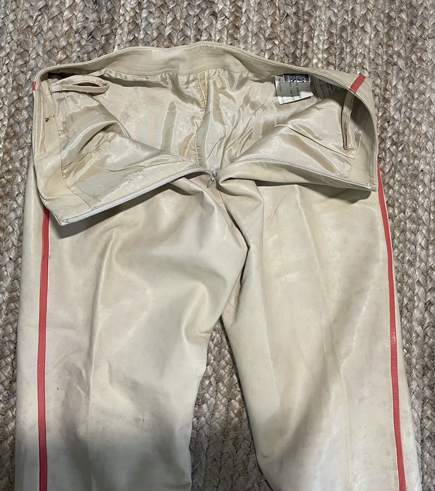 VTG Gianni Versace 2000 Leather Pant Suit 42 Nappa Lambskin Lion Zip Tan Orange