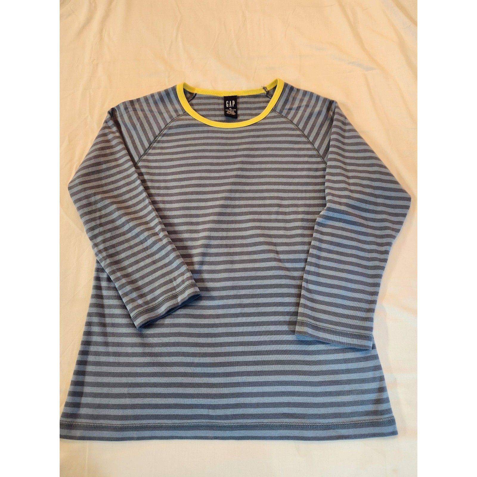Vintage Gap Blue Striped Raglan 3/4 Sleeve T-Shirt Yellow Ringer XL Y2K 90s