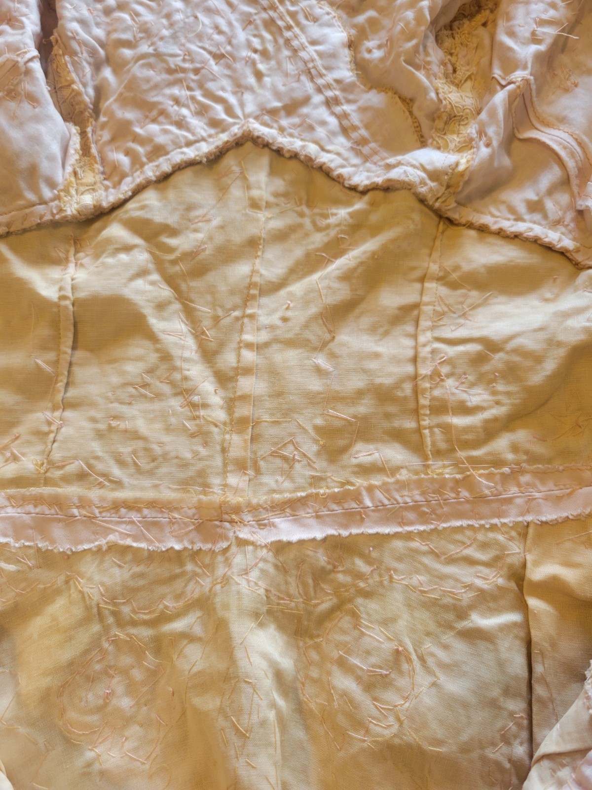 BEAUTIFUL HANDMADE 1920S 1930S NUDE BLUSH BEADED LACE WEDDING DRESS MUST SEE !