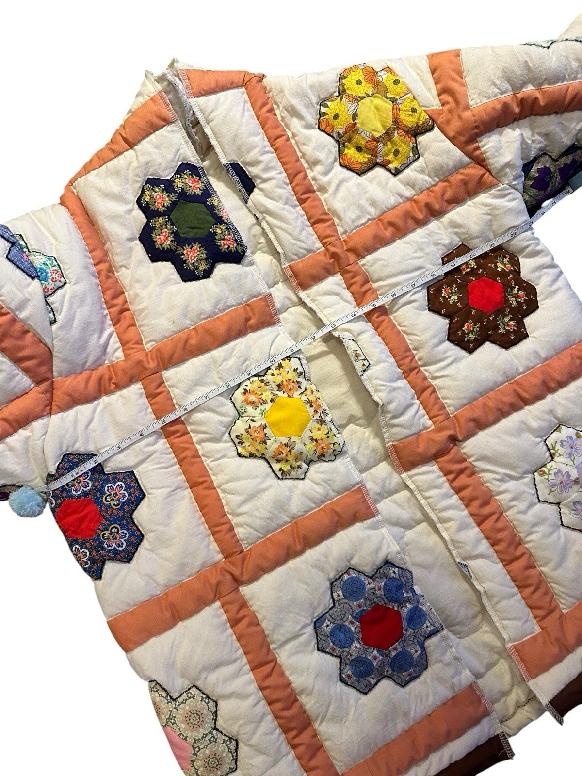 Vintage Flower Garden Handmade Quilt Jacket Coat 1970s Groovy Flower Power