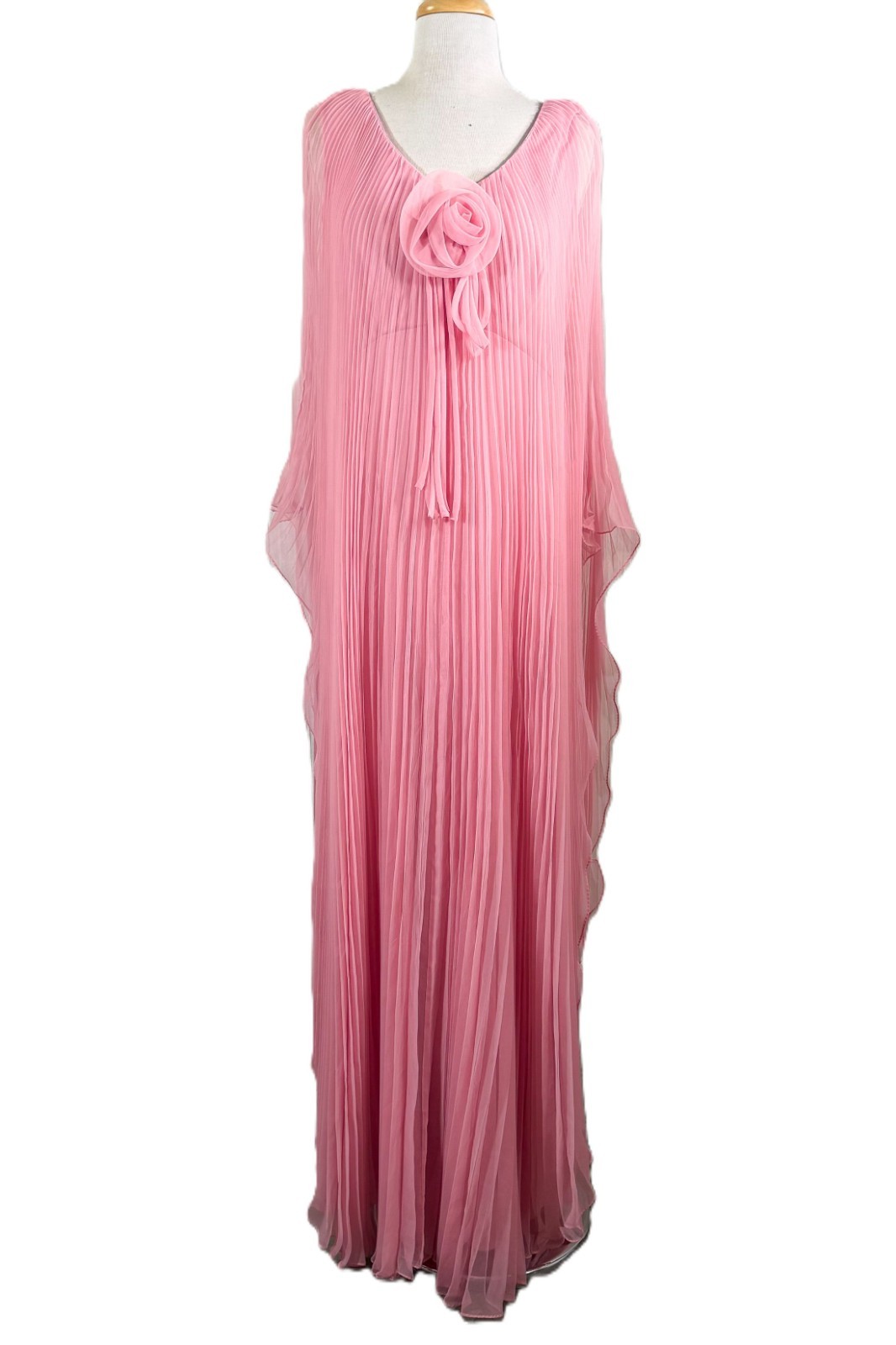Vintage Miss Elliette Cape Pleated Maxi Dress, Pink Goddess Dress