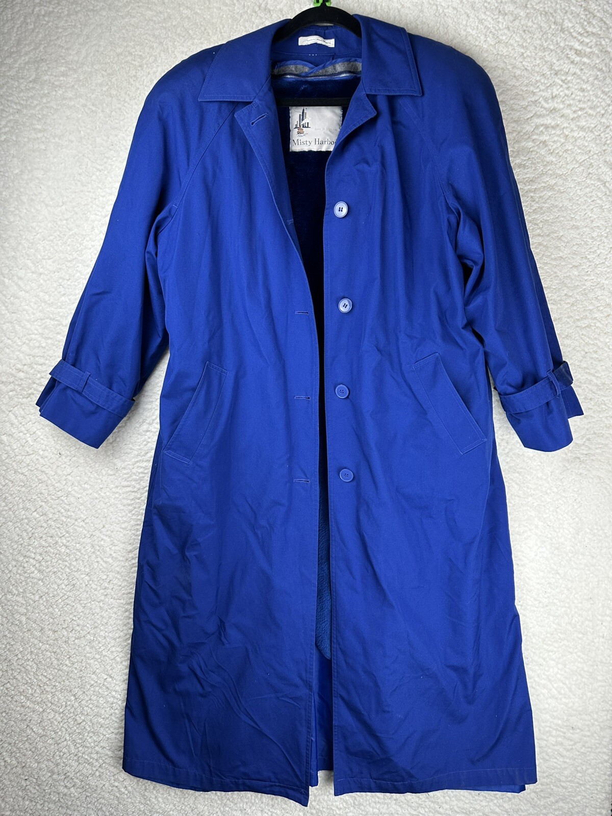 VINTAGE Cobalt Blue Trench Coat Removable Liner MISTY HARBOR SIZE 12 Raincoat