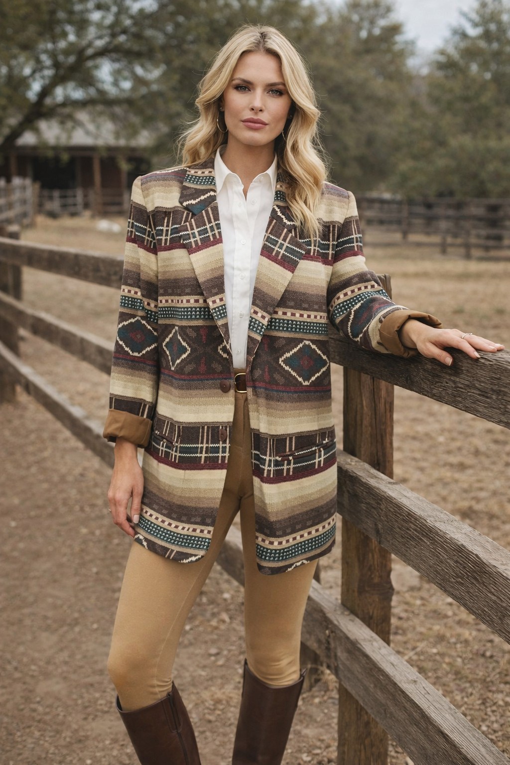 Southwestern Oversized Blazer Jacket Womens L Earth Tone Aztec 90s UNITS