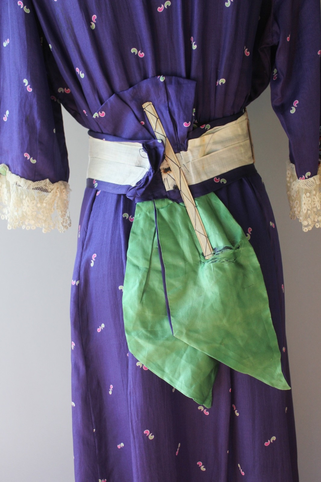 Antique 1910s Edwardian Purple Printed Silk Embroidered Dress Stunning! EX COND!
