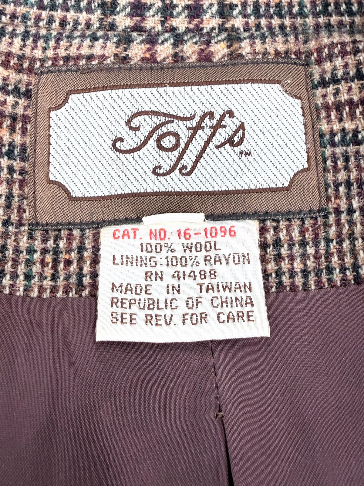 Vintage Toffs 100% Wool Plaid Blazer Jacket Womens 12M Brown Tailored Equestrian