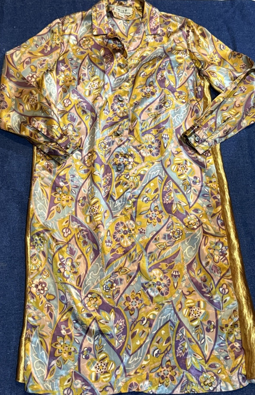 Vtg 60s 70s Alfred Shaheen Kaftan Floral Dress Colorful Psychedelic Hippie As Is