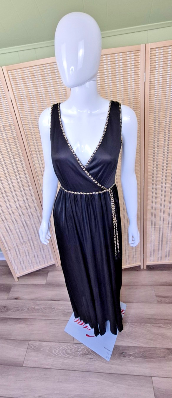 RARE VTG 70s Disco Karida Sheer Black Dress Long Studio 54 Glamour Small Sz 4-6