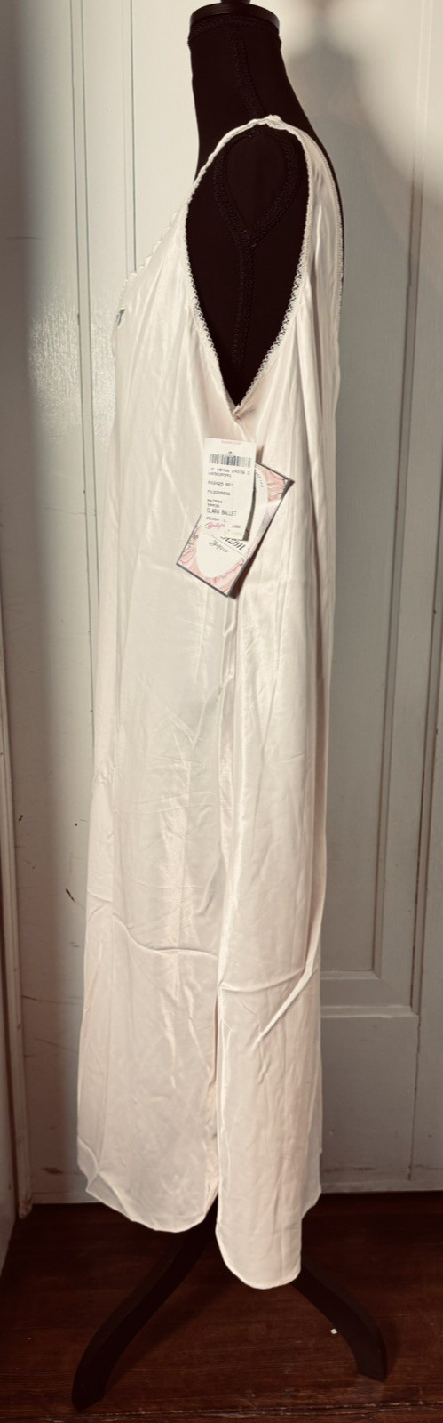 Vintage Barbizon Peach Robe & Nightgown Set NWT L Satin Lace Trim 80s Boudoir