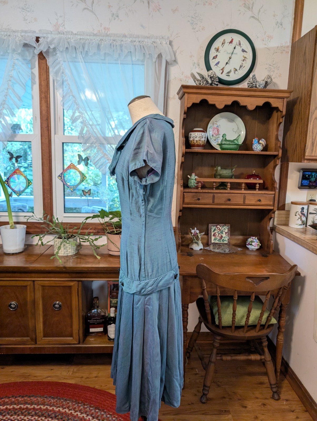 (s/m) EVENING ENIGMA! 1920s Two-Toned Silk Drop Waist Dress TEAL PURPLE Antique