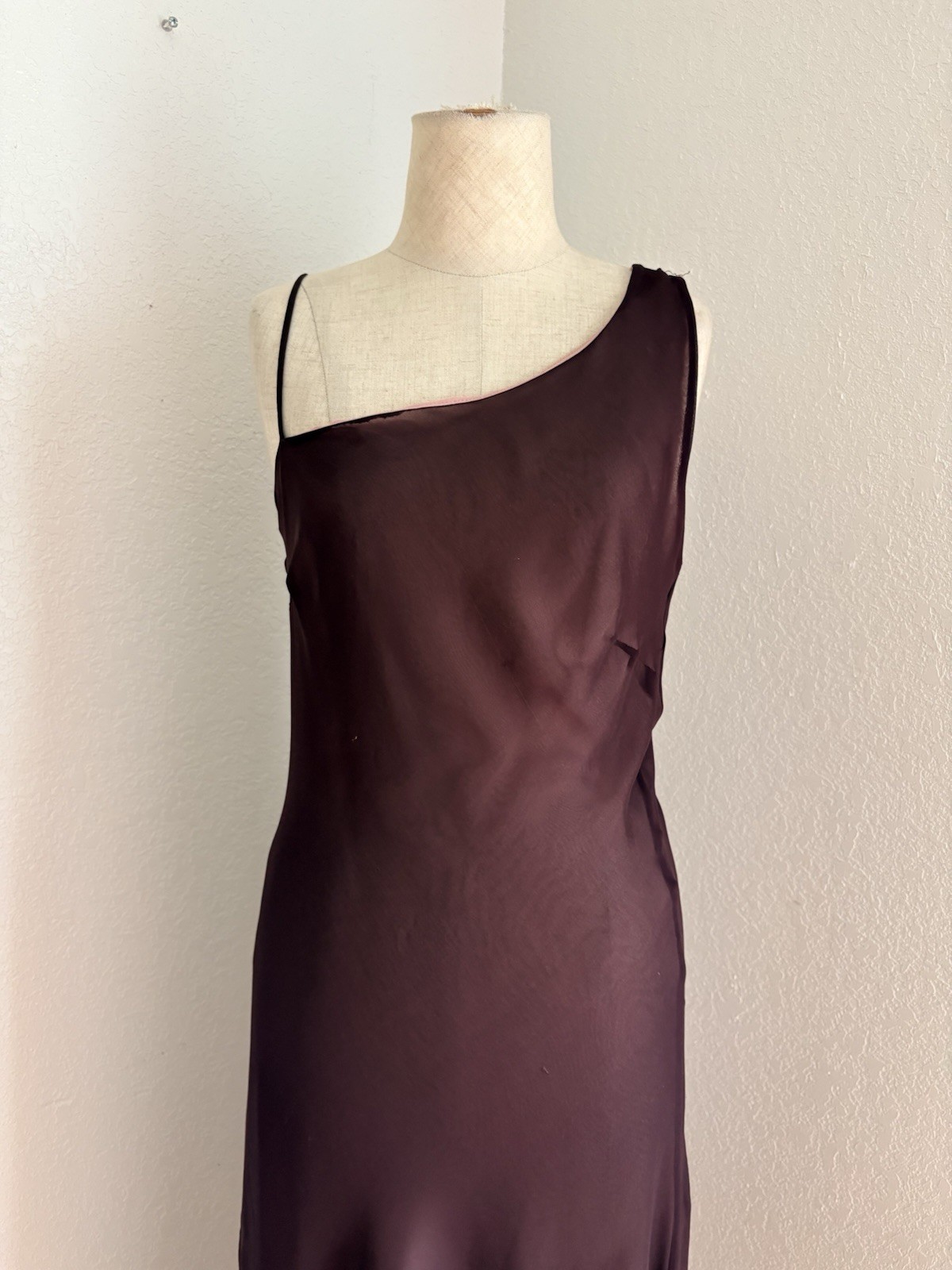 VINTAGE Y2K Forever 21 sheer Flutter Maxi Asymmetrical Hem Dress Plum Pink M