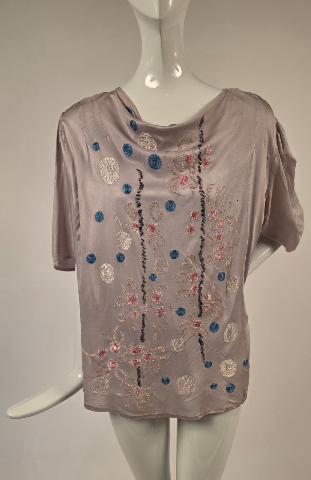 FLAPPER 1920’S RAYON JERSEY BLOUSE W RICH EMBROIDERY 