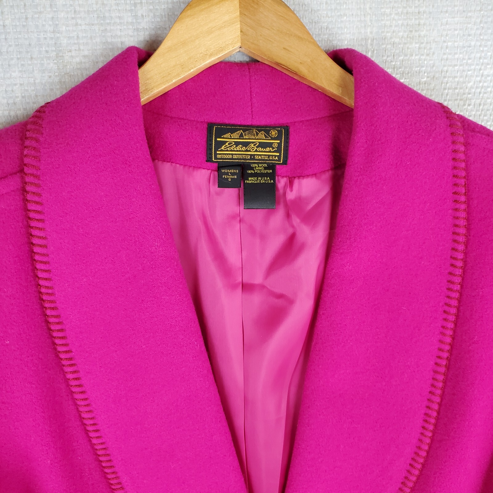 VTG EDDIE BAUER USA Size Large 100% Wool Womens Pink Shawl Barn Chore Coat