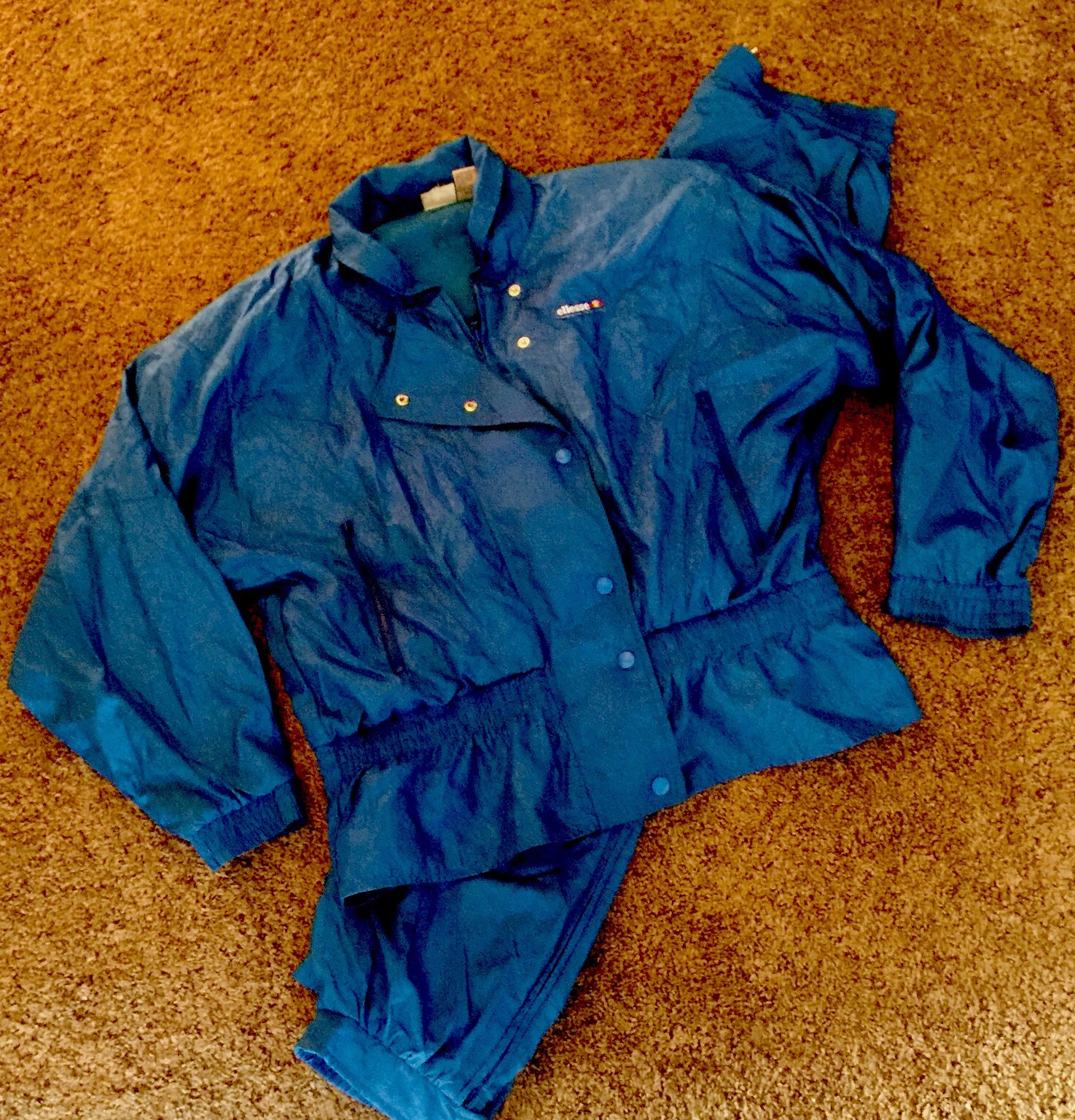 Women&rsquo;s Vintage Ellesse Italy Track Suit 1990&rsquo;s Jacket Pant Blue Snaps Zipper M