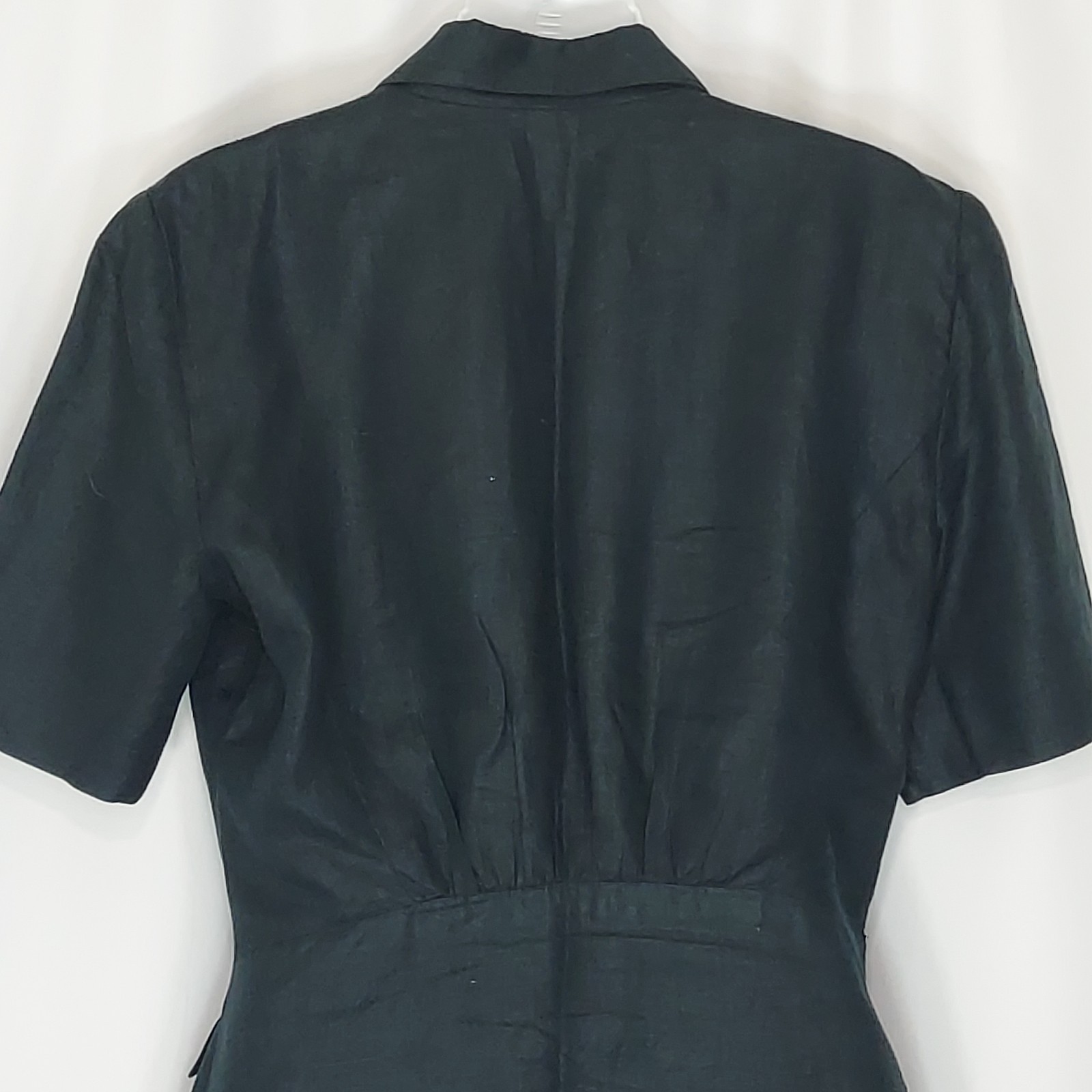 Linen Suit Double Breasted Jacket Blazer Pencil Skirt Off Black Green Vintage