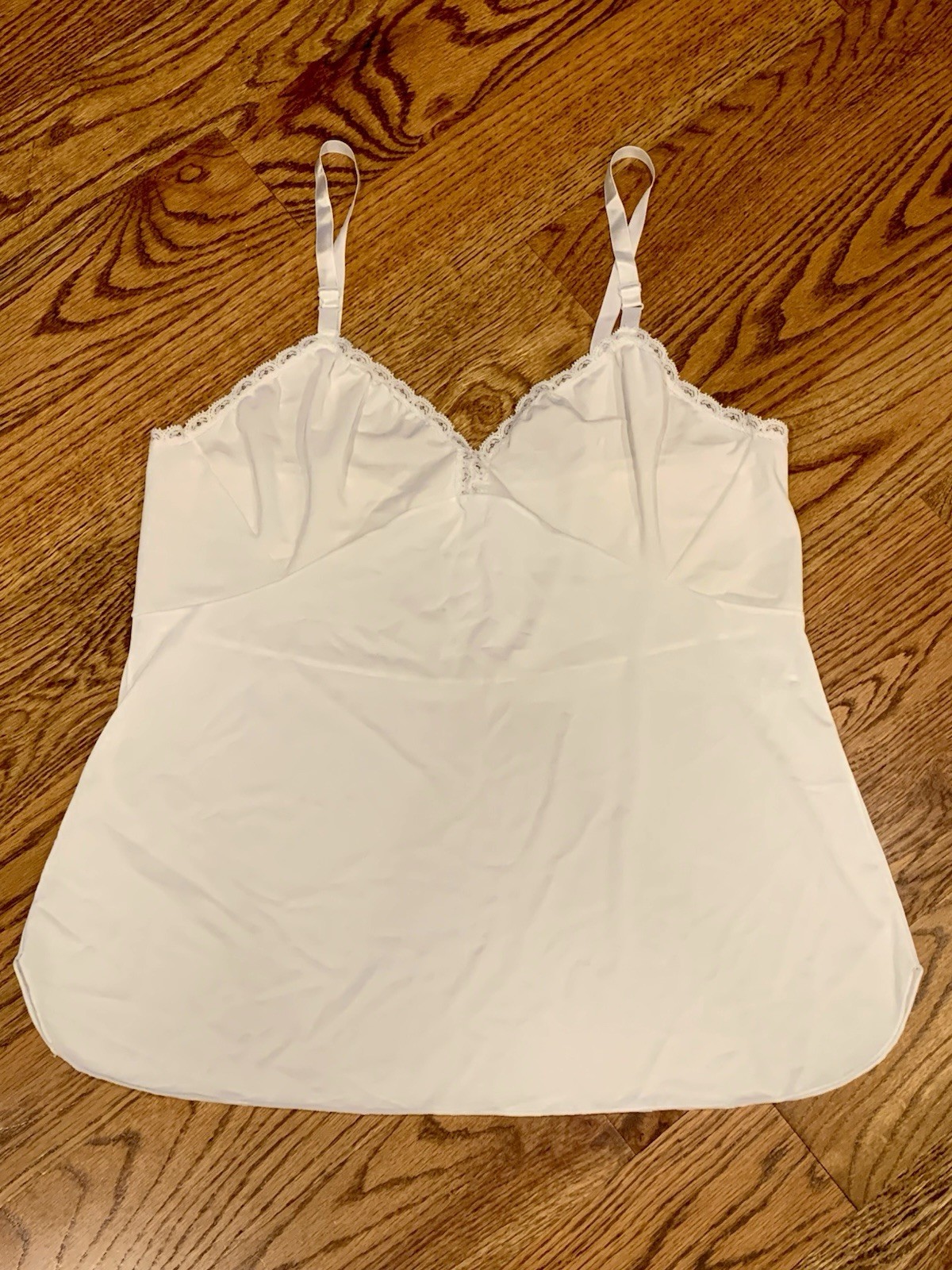 Shadowline Vintage Camisole Sz 40 White Lightweight Nylon Lace Trim Layer *Read*