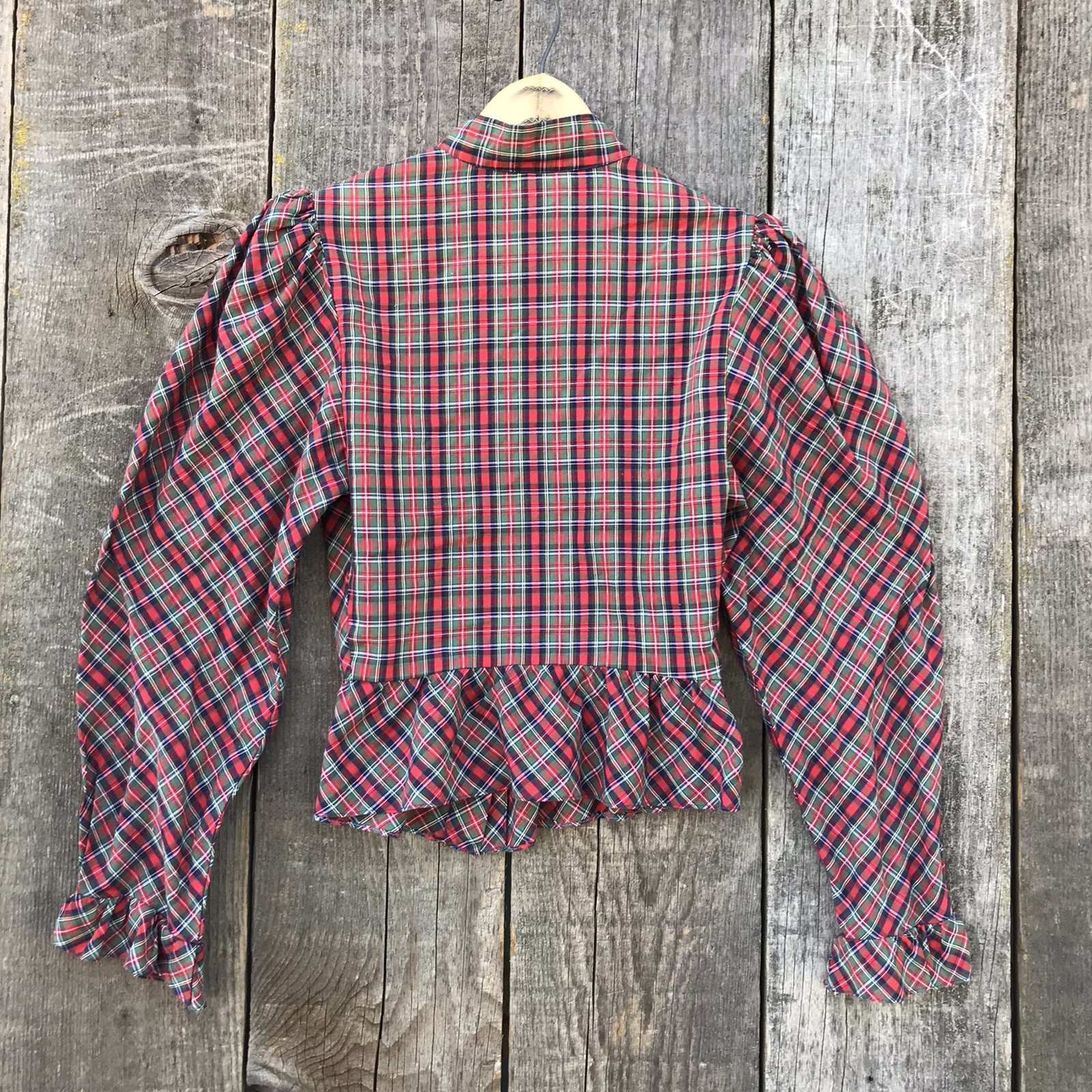 Vintage 80s Victorian Western Puff Sleeve High Neck Ruffled Blouse Candi CA XS