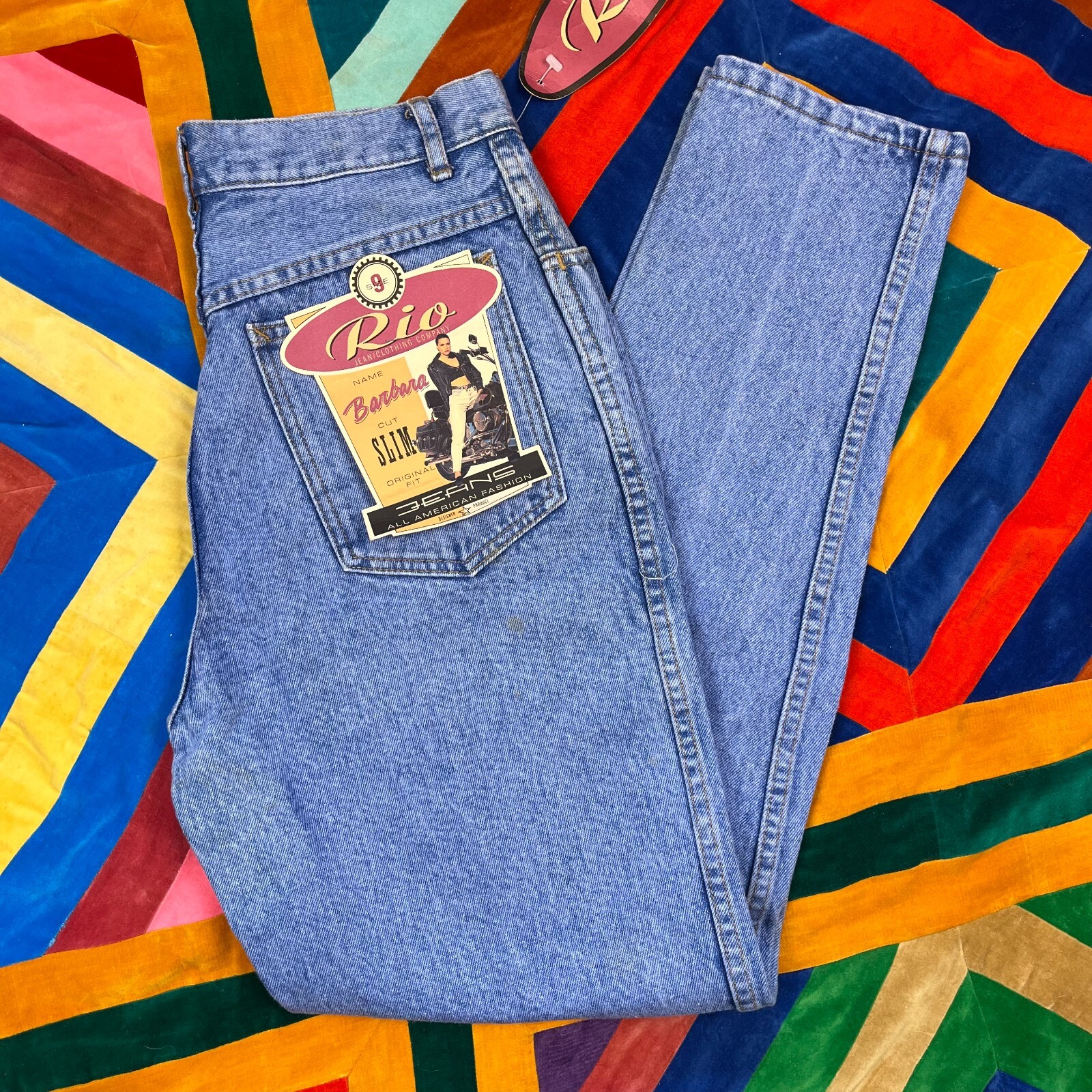 NOS Vtg Rio Blue High Rise Jeans « Barbara Slim » Womens Tapered Jr 9 Button Fly