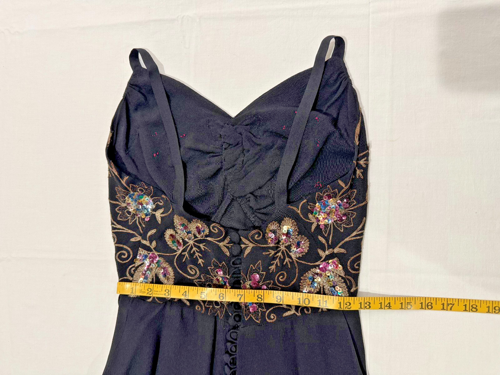 Eisenberg Maxi Dress Jacket Sequin Embroidered Rayon 2PC Formal Black 1940s Sz S
