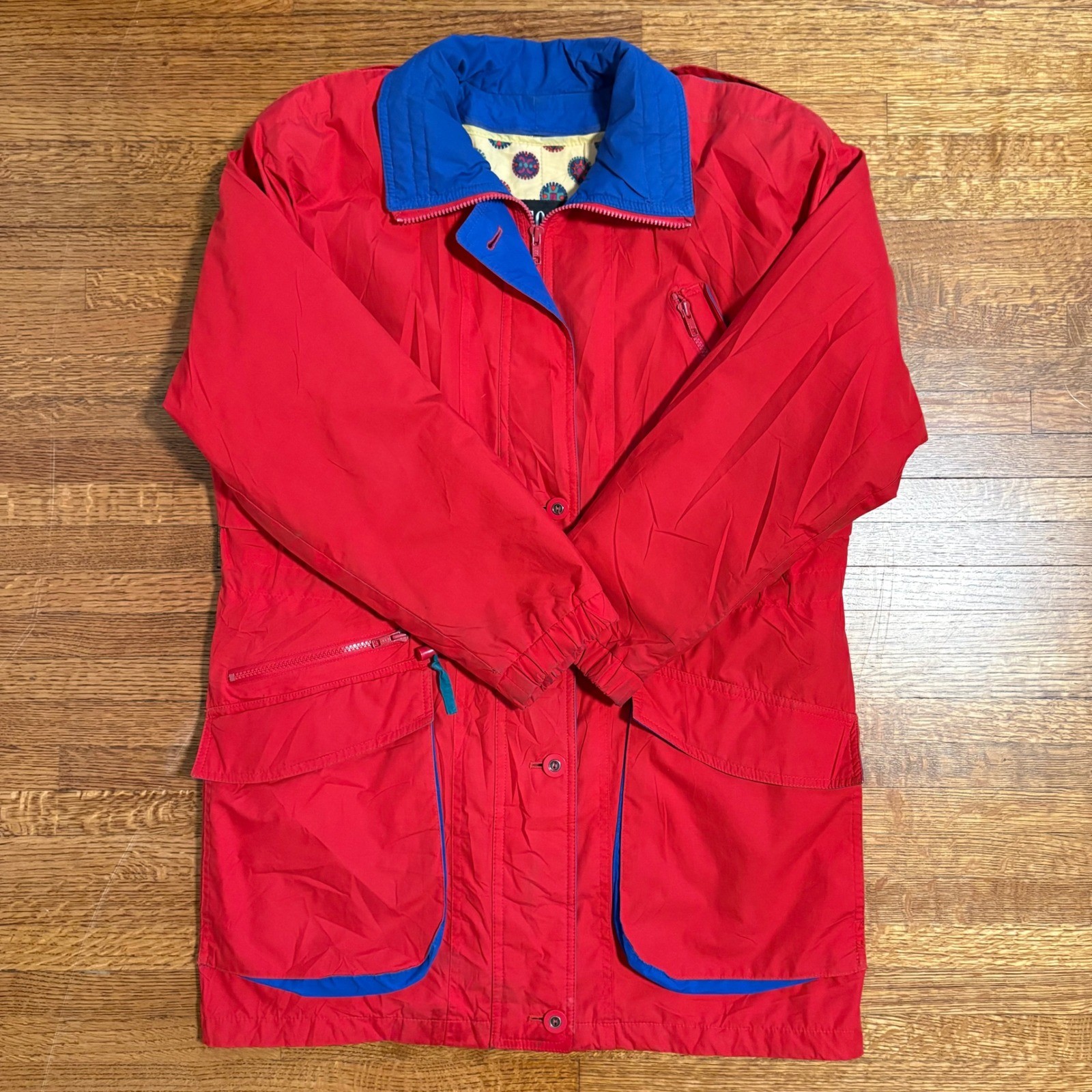 Vintage FOG London Fog Parka XS Red Blue Colorblock 80s 90s Made in Colombia