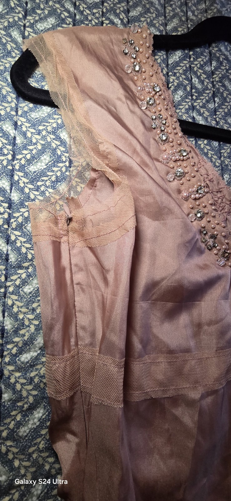 Blush Pink Beaded Sheer Mid-length Vintage Style Dress With Slip Size M