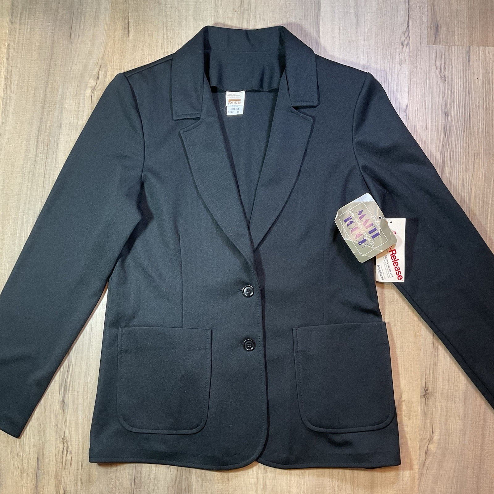 Vintage Montgomery Ward Blazer Women’s 14 Black Polyester 2 Btn Suit Jacket NWT
