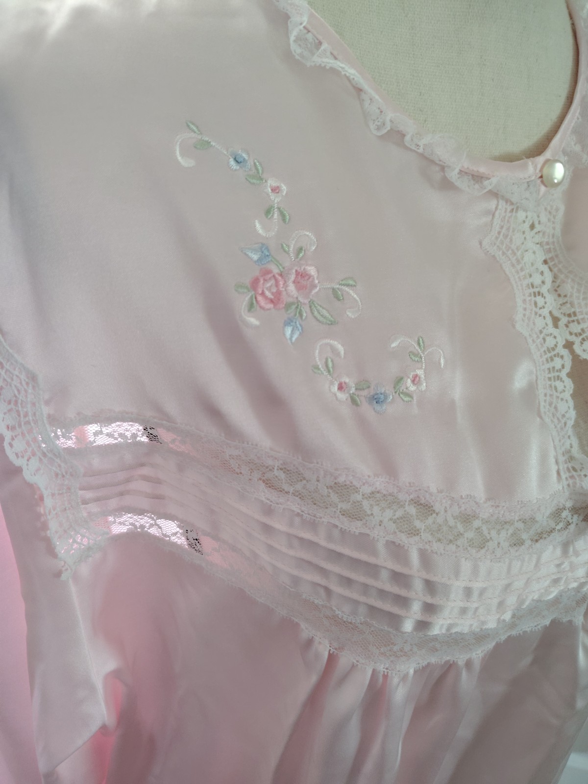 VTG Barbizon Lacy Cuddleskin Women&rsquo;s Soft Pink Long Sleeve Granny Nightgown XL