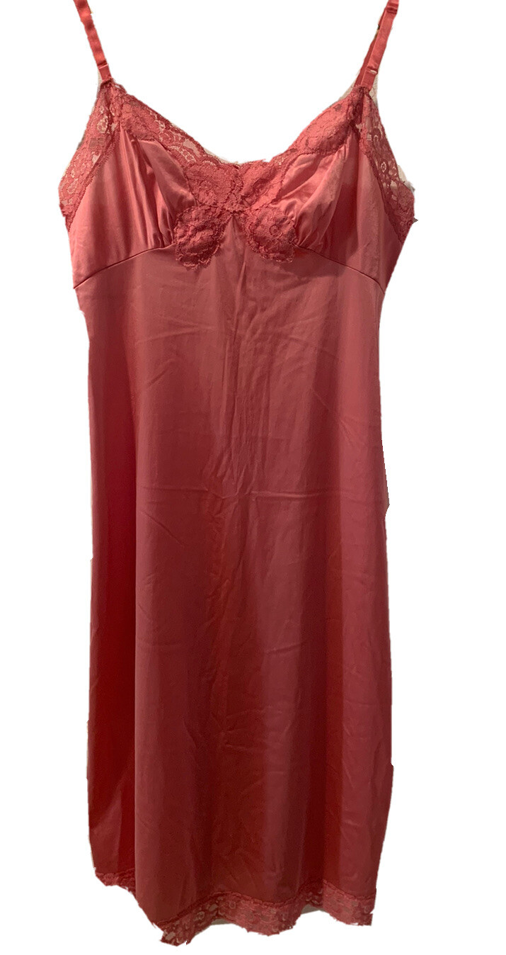 Vintage Lingerie S No Tags Vassarette Pink Full Slip Dress Lace See Measurements