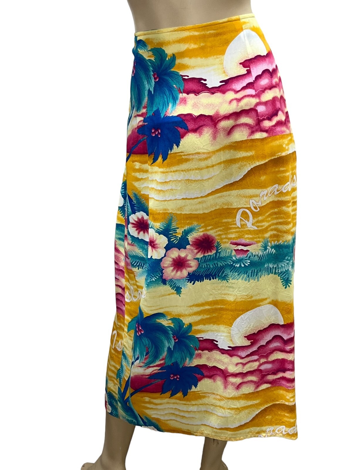 M Vtg 80s JAMS WORLD Skirt RAYON Wrap Sarong Adjustable Waist Paradise Hawaiian