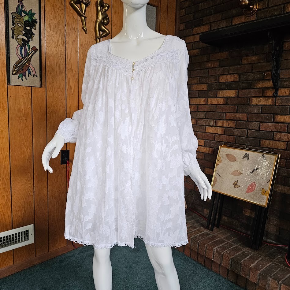 Vintage 90s White Lawn Cotton Queen Annes lace Peignoir Babydoll w/ Robe M/L/XL