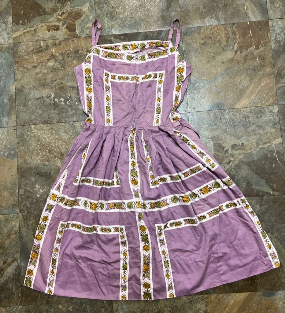 Vintage50’s L Aiglon Floral Print Sleeveless Dress, Lavender/Purple, Pleated