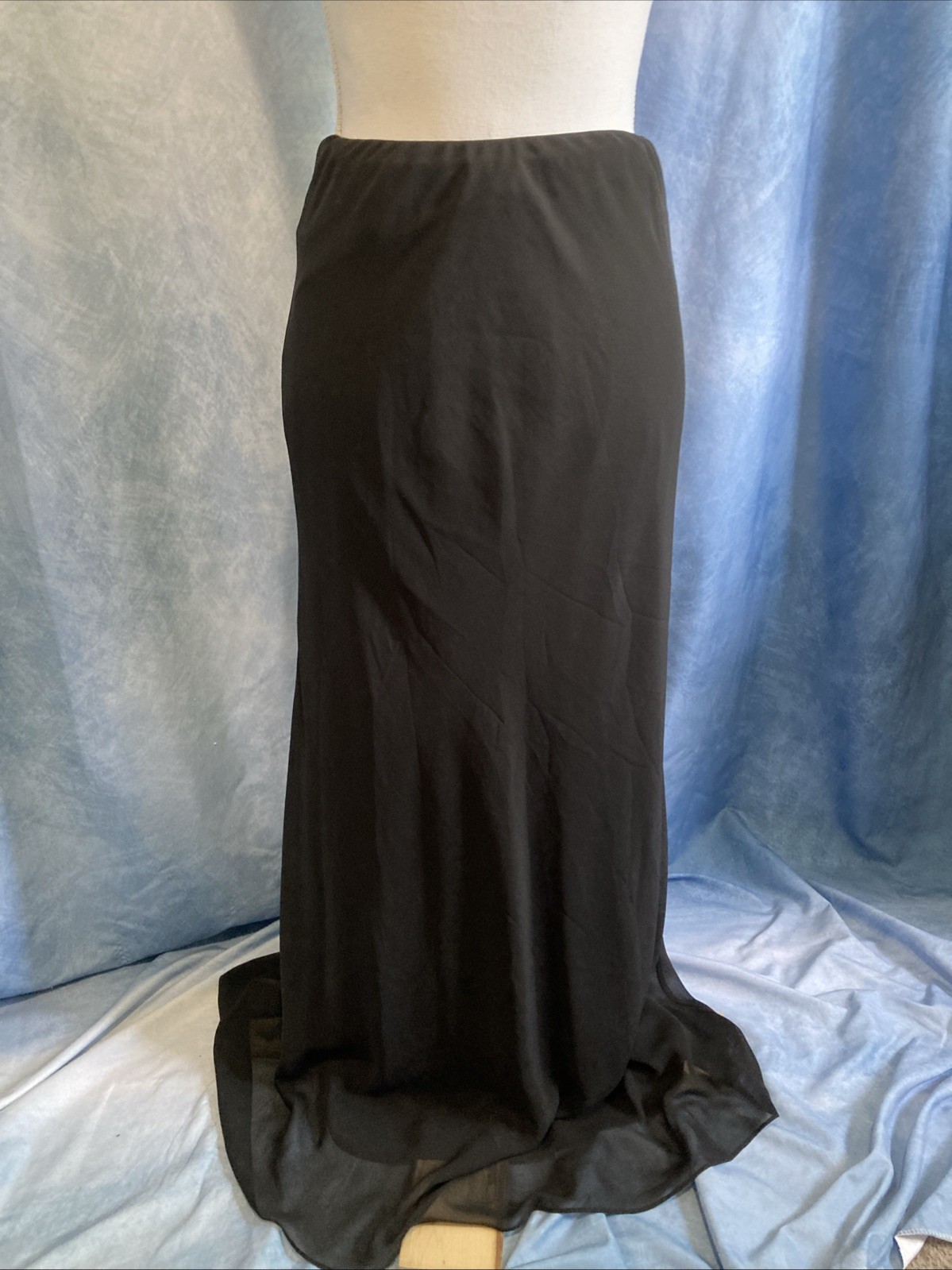 Vtg 90s Y2K Alex Evenings Black Chiffon Maxi Skirt Elastic Waist Lined USA Small