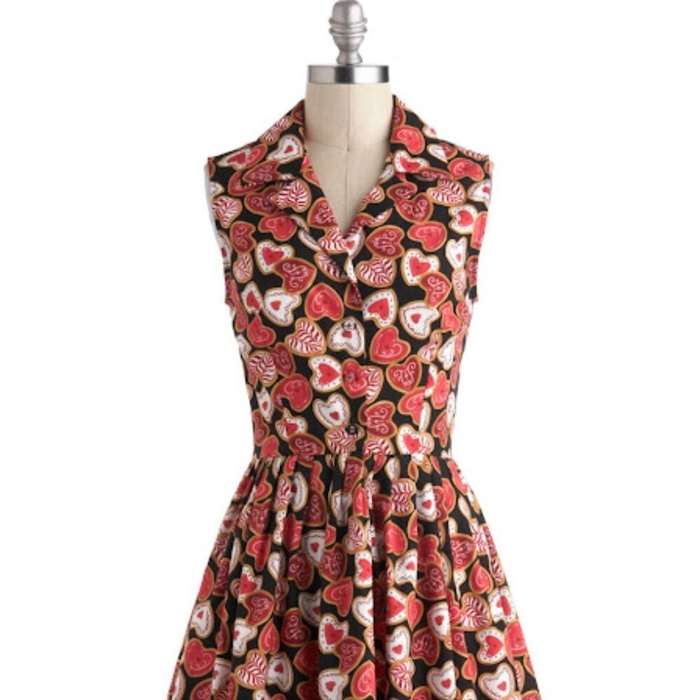 Vtg Style Fervour Modcloth Heart Cookie Dress Valentine&rsquo;s Day Retro Pinup Med Lg