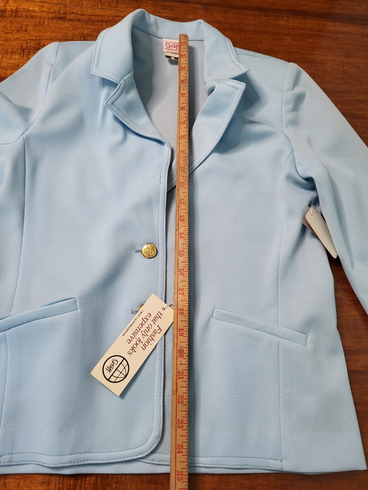 VTG 70s Graff California Blue Polyester 2 Piece Pantsuit Set Size 12 Made In USA