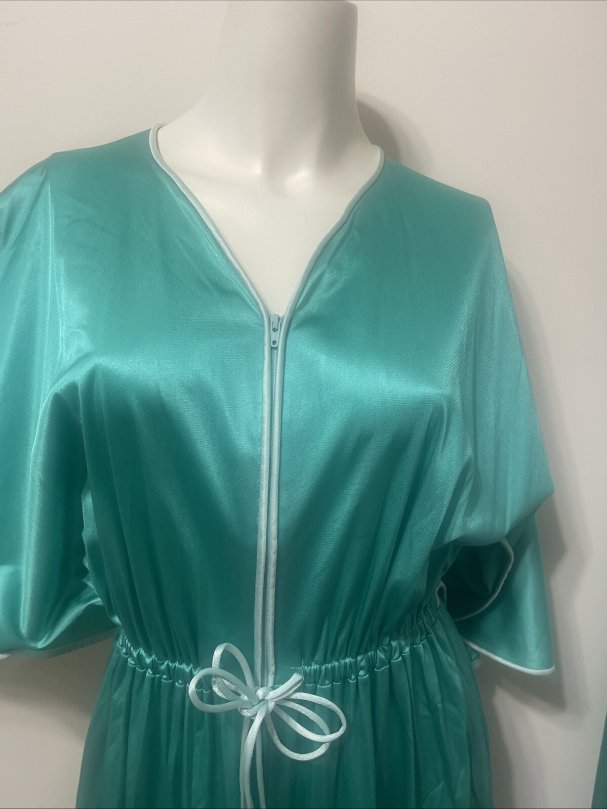 Vintage Vanity Fair Robe Peignoir Dressing Gown Womens M Flutter Teal Boudoir We
