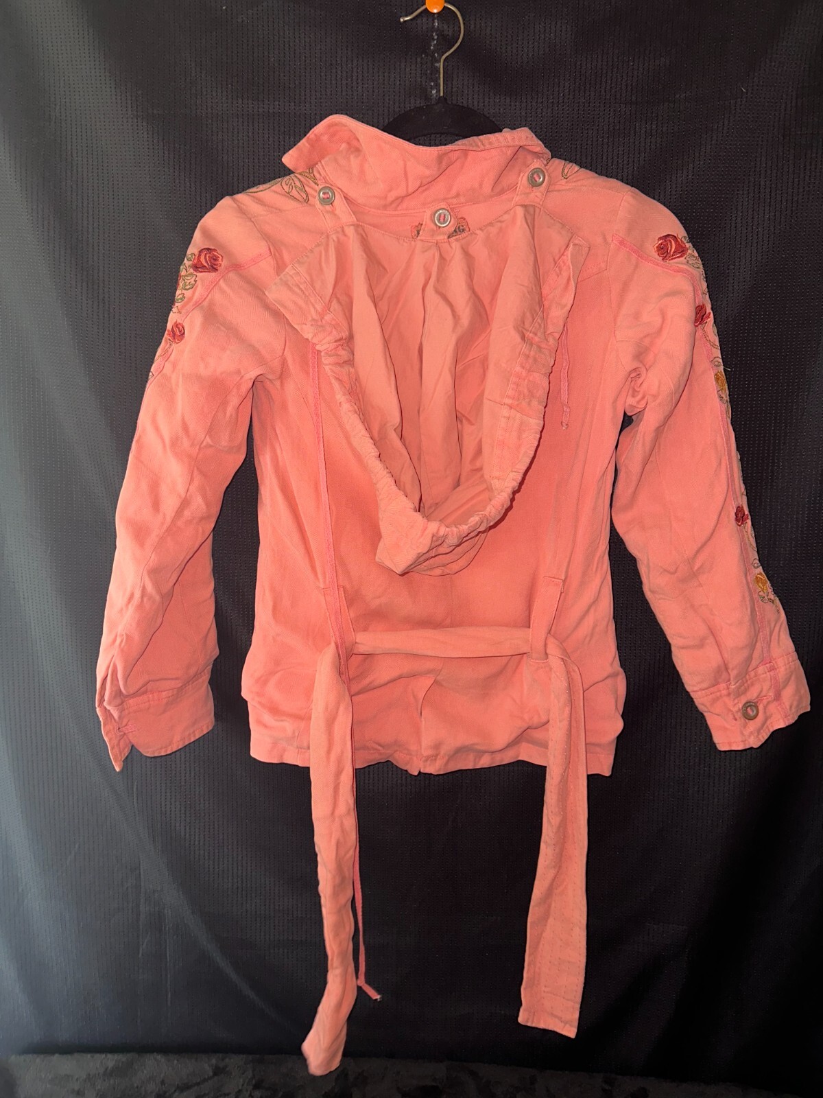 DA-NANG Surplus Indo-Chine Peach Embroidered Utility Cargo Jacket Sz XS NWT