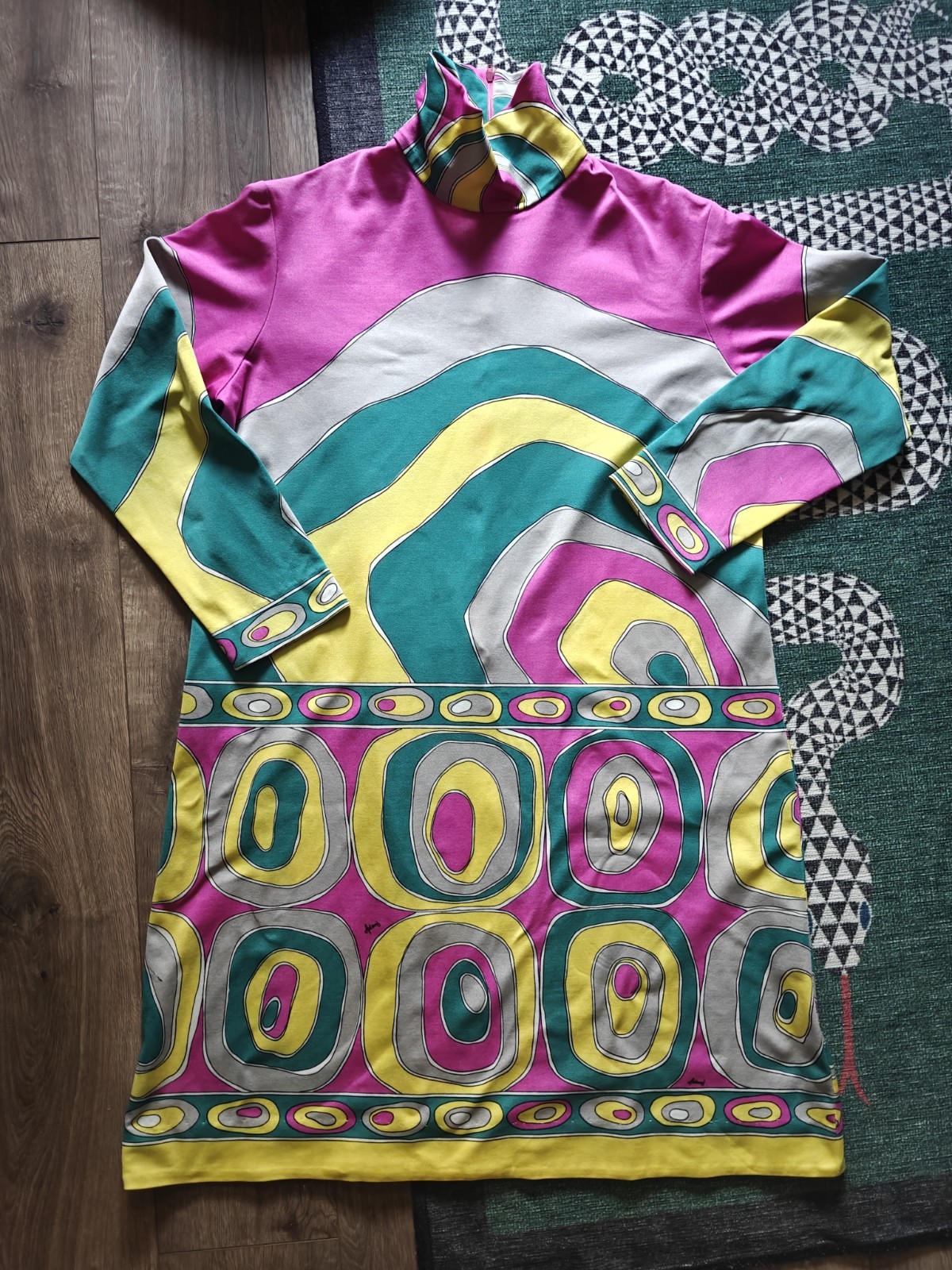 Vintage Artemis Maxi Dress Psychedelic Abstract Print 70s Long Sleeve Boho VTG