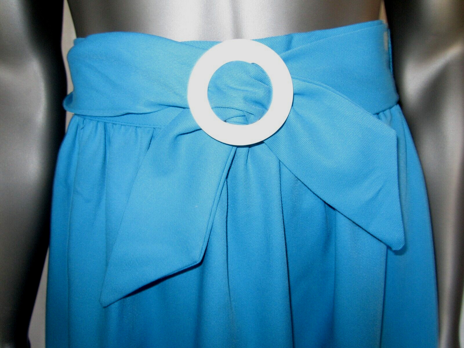 Vintage Blue Polyester Cotton Gathered Skirt 26&Prime; waist + Belt Retro Hippie 1970s