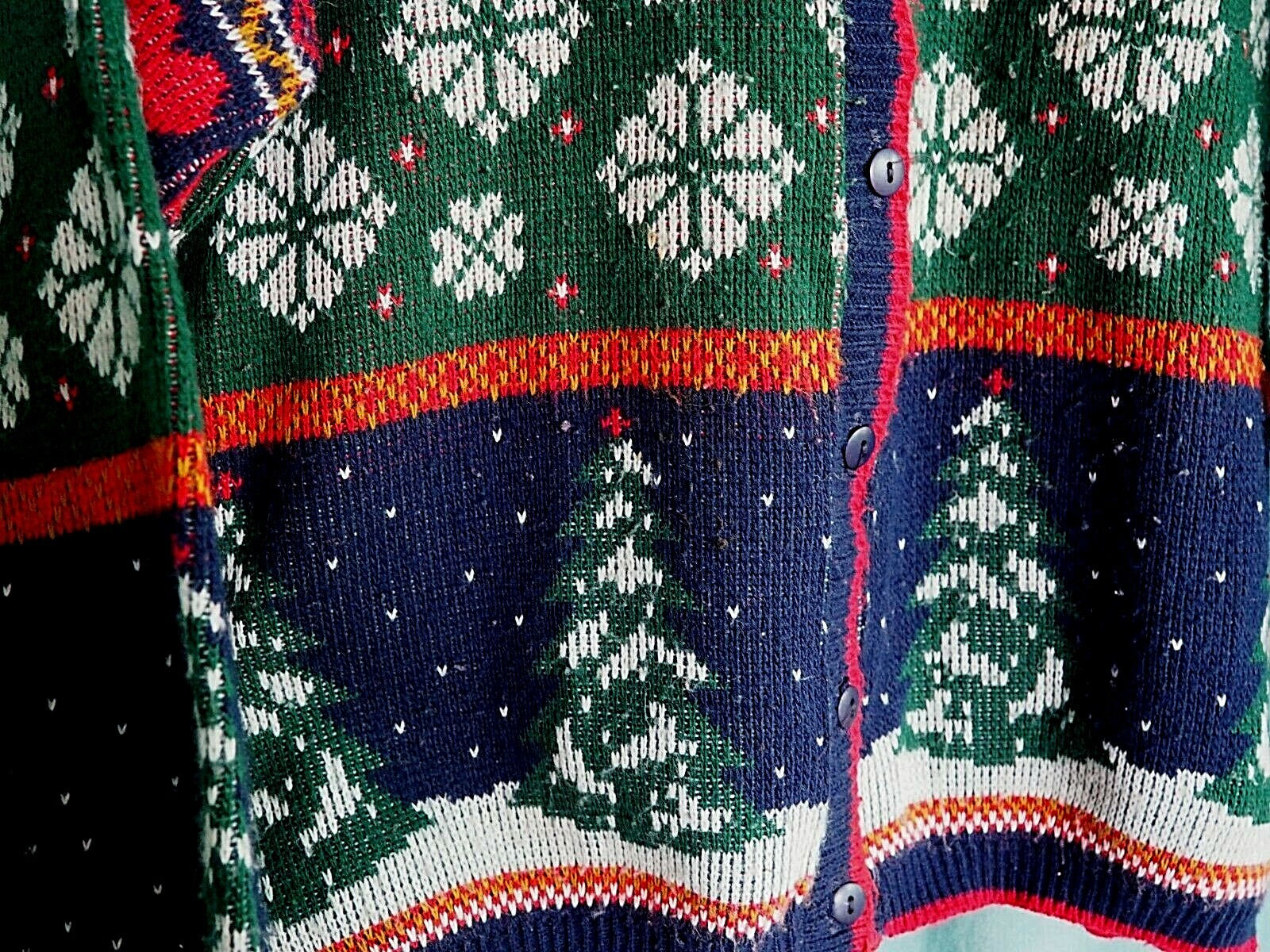 VTG United States Sweaters Winter Holiday Multicolor Knit Cardigan Womens Sz L